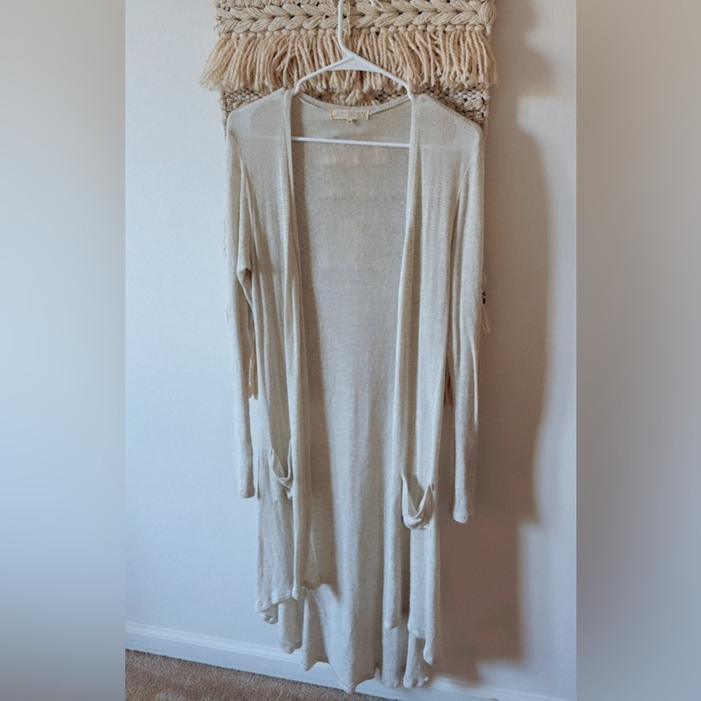 Joah Brown Knit Long Duster Open Cardigan Lightweight Thin One Size